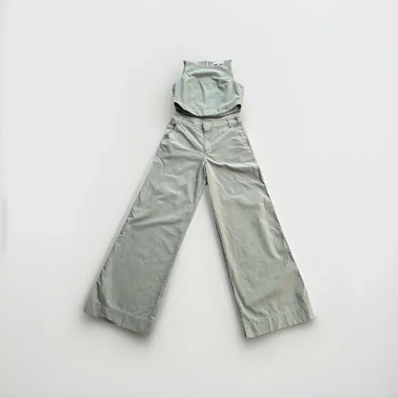 WAYF Green Two-piece Set Cropped Vest W back Zip & Wide-leg Oversized Pants Sz S - Picture 1 of 16